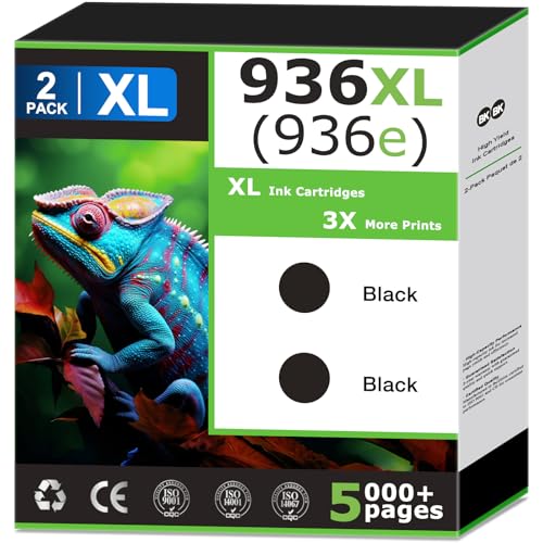 936XL 936e Black Ink Cartridges Compatible With HP 936 Black Ink Compatible with OfficeJet Pro 9120 9122 9125 9128 9130 9117b 9120b 9130e 9125e 9128e High Yield Updated with V19.12.1 Chip (2 Pack)