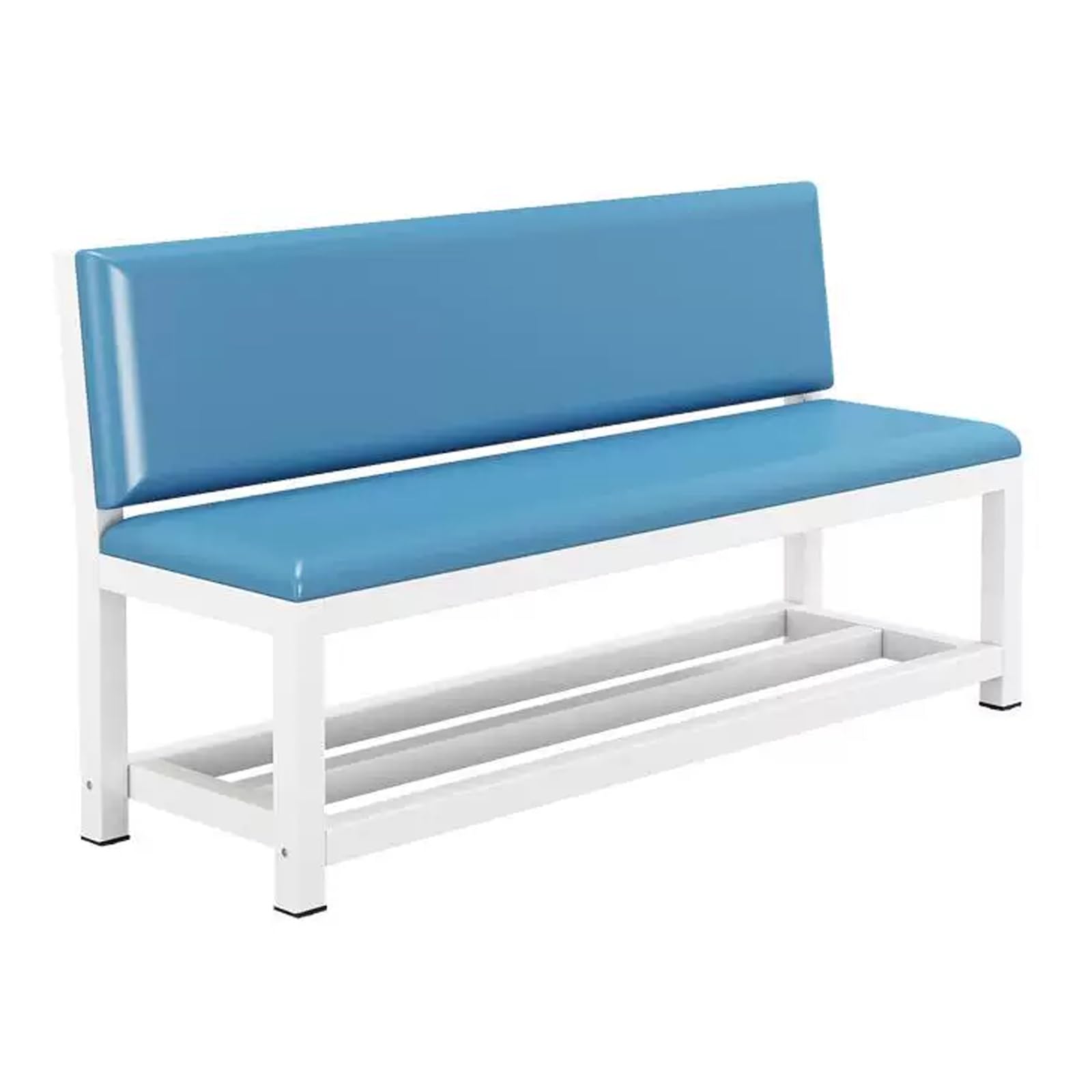 GTHTUHFD Waiting Room Bench With Storage Rack, Reception Chair With Ergonomic Backrest, Pu Leather Padded Seat, Metal Frame, For Office, School, Clinic, Entryway,Blue-120cm/47.2in