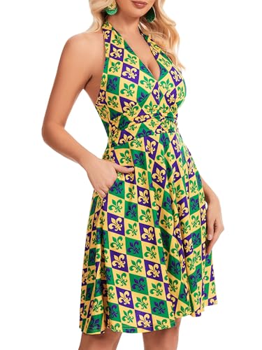 Image of Women's Summer Sundress- 2025 Sexy Halter Sleeveless Spring Boho Elastic Waist Ruffle Mini Dress