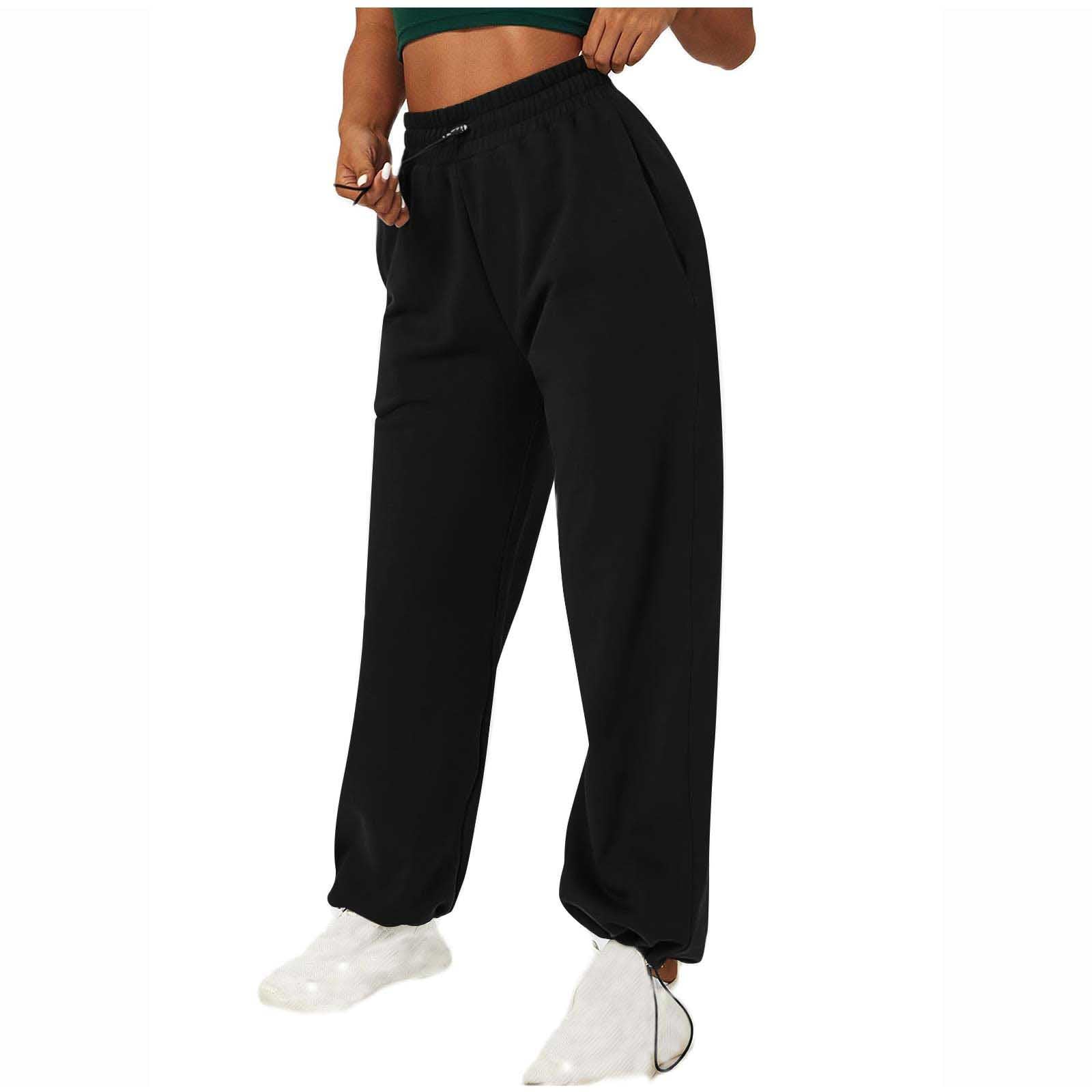 XUNRYAN Womens High Waisted Baggy Sweatpants 2023 Trendy Winter Fall Jogger Pants Y2k Trendy Lounge Trousers with Pockets Black