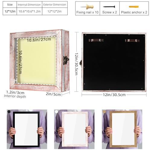 Image of TJ.MOREE Shadow Box 12 x 12 Display Case Wood Picture Frame White Pink