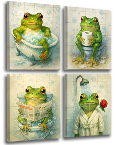 Image of Frimeeme Set Of 4 Framed Frog Canvas Wall Art, 8x10 Inch