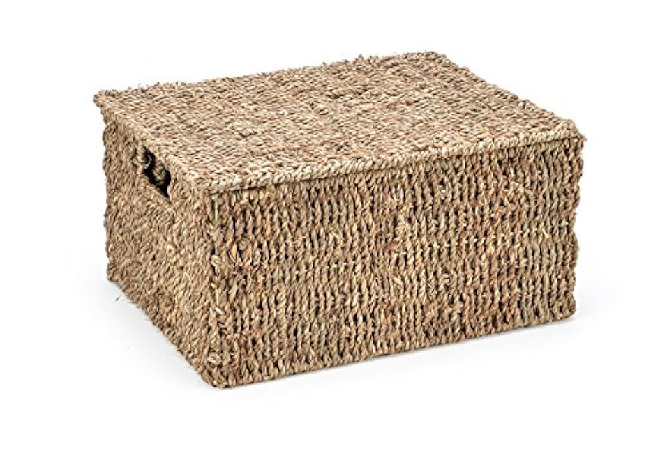 Trademark Innovations Set of 3 Rectangular Seagrass Baskets with Lids, Natural (Small)