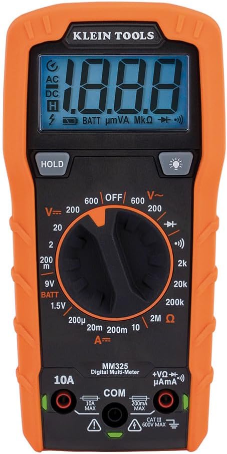Klein Tools MM325 Multimeter, Digital Manual-Ranging 600V AC/DC Voltage Tester, Tests Batteries, Current, Resistance, Diodes, and Continuity,Black