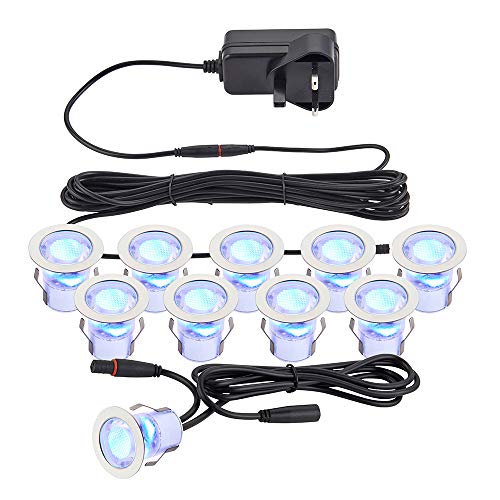 Pack of 10 x 30mm Blue LED Deck Lights IP44