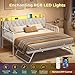ADORNEVE Daybed with Trundle, Twin to King Daybed with Charging Station & LED Lights, Metal Trundle Bed Twin with Hidden Storage Headboard, Upholstered Sofa Day Bed for Living Room, Bedroom, White