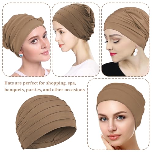 Frauen Chemo Hüte Turban Damen, Sommer Kopfbedeckung aus Baumwolle, Slouchy Kopfwickel Schlafmütze, Weicher Turban für Krebs und Haarausfall