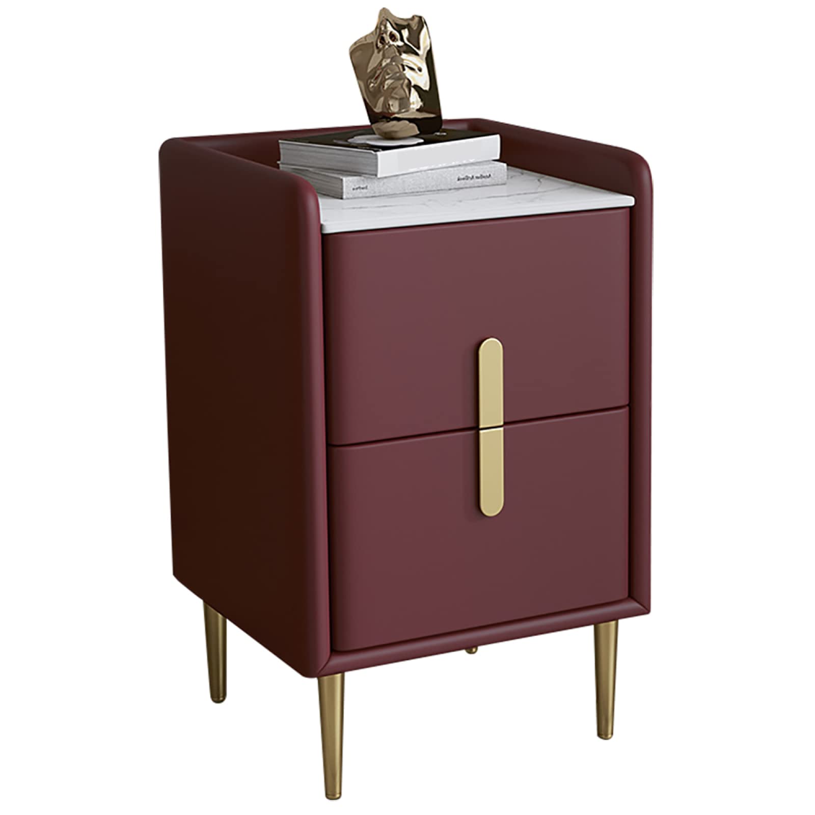 SXZenSpace Mid-Century Modern Bedside Tables|Microfiber Leather Minimalist Practical NightStand|Sintered Stone Countertop Sofa Table For Bedroom Living Room,Red,30x35x55cm(11.8x13.7x21.6in)