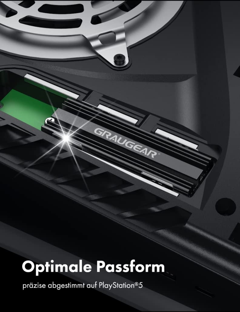 GRAUGEAR Radiator do M.2 NVMe SSD, zestaw chłodnicy Heatsink do Playstation5, PS5 Slim, z pokrywą odprowadzającą ciepło (aluminium)