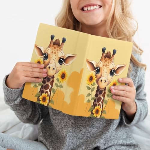 Sunflower Giraffe Book Cover Protector for Girls Book Covers for Soft Cover Books with Ribbon Bookmark Lightweight Book Pouch for Boys Gifts School Supply for Student Yellow2