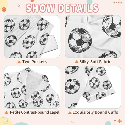 senya Soccer Balls Black White Satin Summer Pajama Sets Silk Short Sleeve Button Down Sleepwear3