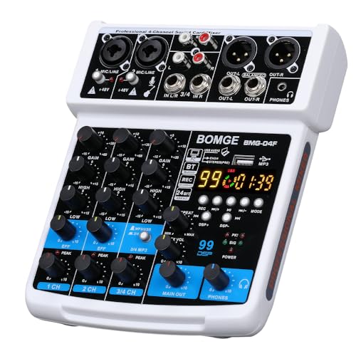 BOMGE 4 Channel Professional Audio Mixer, Sound Board Mixing Console with USB, Bluetooth, Stereo...