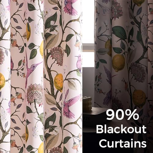 Topfinel Floral Curtains 84 Inch Length 2 Panels Set Pink Spring French Country Coquette Flower Hummingbird Blush Pink Blackout Curtains Preppy Nursery Girls Bedroom Aesthetic Living Dining Room thumb #2