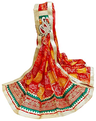 Image of Women's Rajasthani Marwadi Chunri Odhana Bandhej Bandhani Dupatta in Kota Doriya Fabric for Pooja, Festival, Religious, Traditional and Ethnic Look (Multicolor)