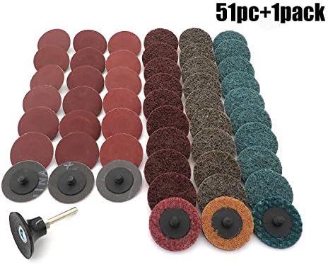 2 Inch Sanding Discs, Fine Medium Coarse Assorted Pack - 51PCS Roll Lock Surface Conditioning Discs R-Type Quick Change Disc with Disc Pad Holder, for Die Grinder