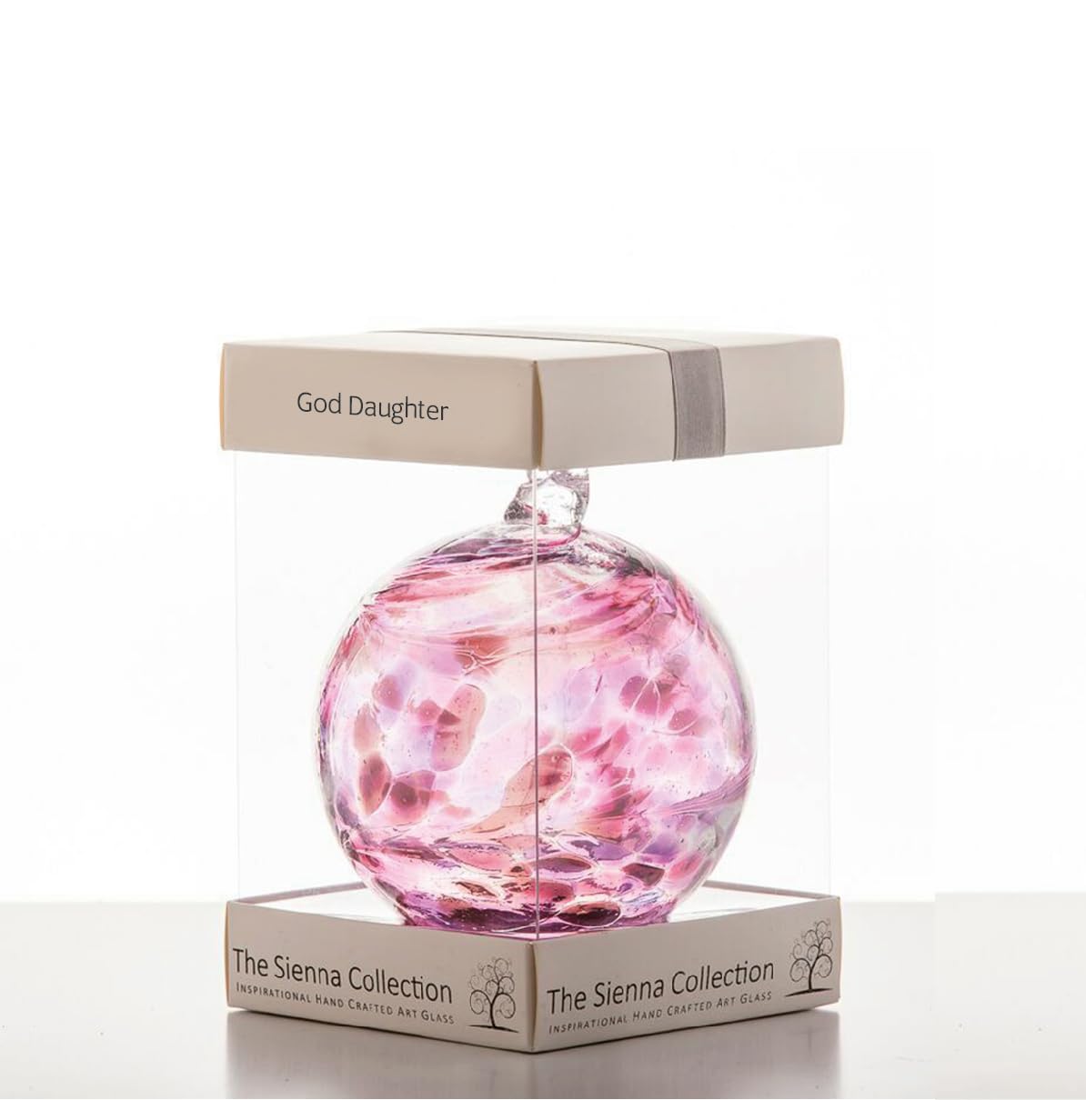 Pink God Daughter Gift Christening Present 10Cm Glass Ball