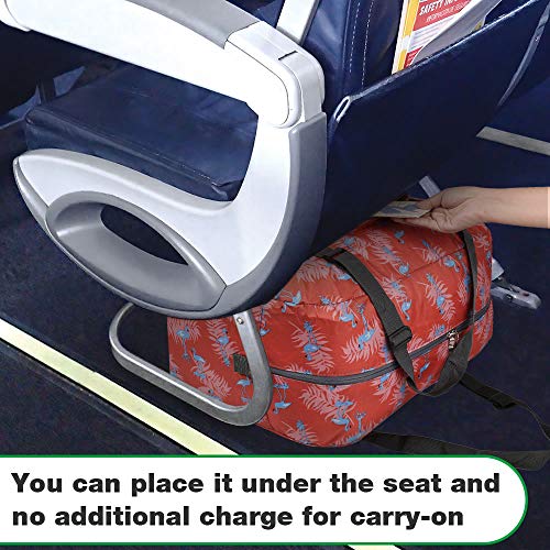 Wandf Foldable Travel Duffel Bag Carryon Luggage Sports Gym Weekend Tote Bag Water Resistant Nylon for Women (Flamingo H)