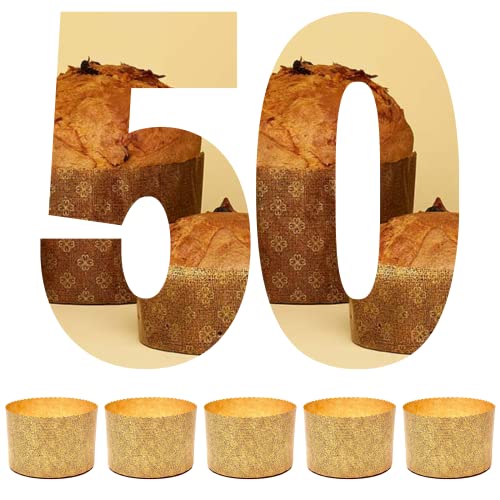 FAH FAMILY AT HOME Stampo Mini Panettone 100 gr - 50pz, Pirottini Panettone Professionale di Carta Naturale di Pura Cellulosa, Forme di Cottura per Panettoni 100 g, Resistente al Calore 200°C
