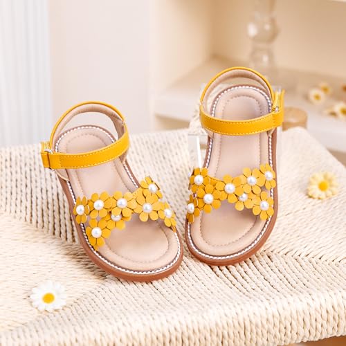 Image of Kolan Toddler Girl Sandals Open Toe Flat Princess Dress Shoes Little Kids