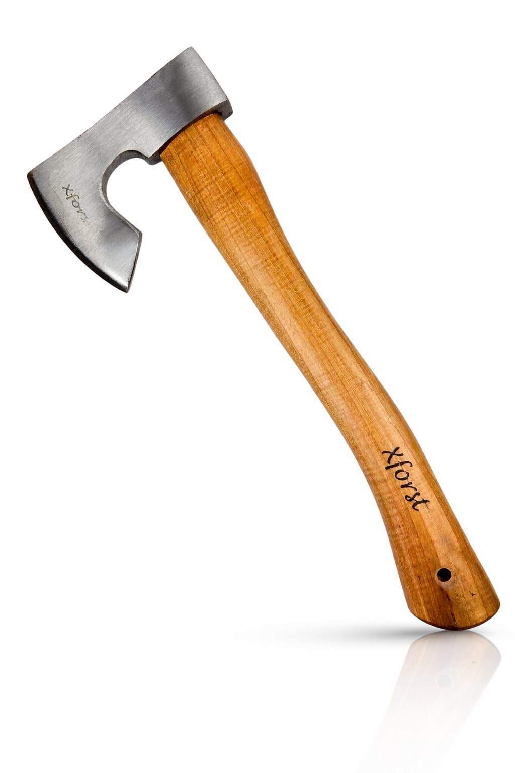 Xforst Hache Viking 38 cm | Hachette Bushcraft, Camping & Outdoor | Tête Forgée Polie en Acier au Carbone | Manche en Bois de Hickory | Étui en Cuir Véritable Inclus | Idée Cadeau Homme | 0,86 kg X-H6