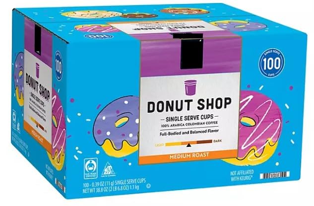 Member Mark Medium Roast Coffee Donut Shop Pods, 100% Arabica Colombian Coffee, 100 Single Serve Cups