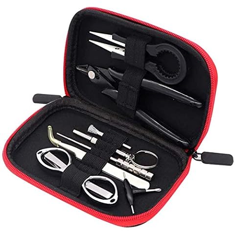 Ewolee Coil Building Kit, 9Pcs DIY Tool Kit Coil Jig Winding Set Ceramics Tweezers Wire Cutter Folding Scissors Coil Brush Screwdrivers for RDA RTA Cover