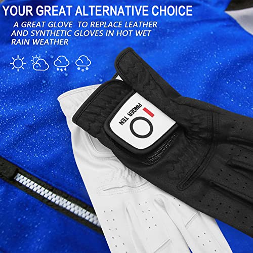 Finger Ten Golf Gloves Men Left Right Hand Rain Grip Value 3 Pack, All Weather Durable Grip Size Small Medium Large Xl White Black Blue Red Brown (Black, X-Large, Left) #TOP3
