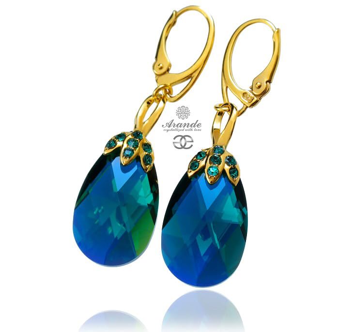Boucles d'oreilles émeraude en argent plaqué or 24ct uniques