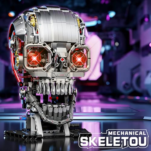 Image of SKY LINE OCEAN Mechanical Skull Building Block Set - 1099+ PCS Poseable 3D Skull Model with Moving Jaw, Steampunk Gothic STEM Construction Kit, Collectible Horror Decor Gift for Teens & Adults [14+]
