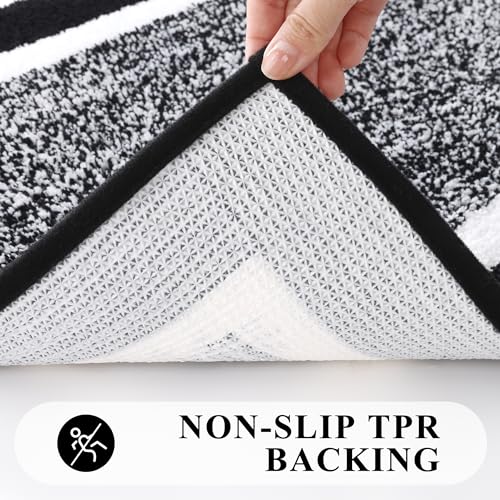 Pauwer Bathroom Rug Sets 3-Piece Shower Rugs with U-Shaped Contour Toilet Mat Absorbent Microfiber Plush Bath Mats Non Slip Machine Washable Shaggy Bathroom Floor Mats, Black