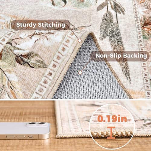jinchan Round Rug 5ft Beige Jungle Animals Print, Machine Washable 5' Circle Modern Soft Non-Slip Forest Plant Throw Area Rug, Ultra-Thin Low Pile Carpet for Entryway Bedroom Kitchen Kids Room - Image 6