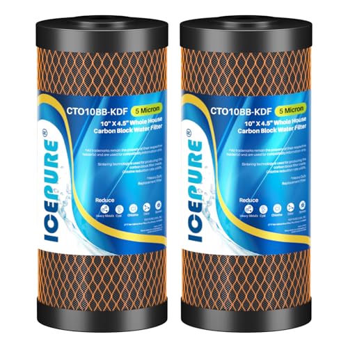 Image of ICEPURE 5 Micron 4.5 inch x 10 inch CTO10BB-KDF Whole House Water Filter Coconut Shell Activated Carbon and KDF Heavy Metal Removal Water Filter Replacement for Home, 2PACK