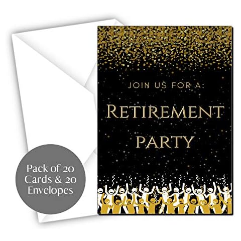 Elcer Retirement Party invitations | Retired Invites cards | 20 Count With Envelopes Black & Gold | Join us Your are Invited Fill In Style | Happy Retirement Celebration Cover