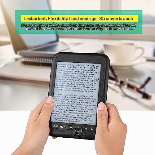 E -Book -Leser, 6 -Zoll -Ereader mit Elektronischer Tintenbildschirm, 29 Sprachen, Lange Akkulaufzeit, Einstellbarer Frontlicht, Leicht und Kompakt, Hörbücher