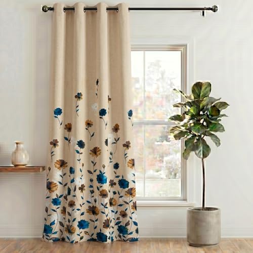 Image of Home Sizzler 1 Piece Digital Print Eyelet Polyester Window Curtains - 6 Feet, Blue
