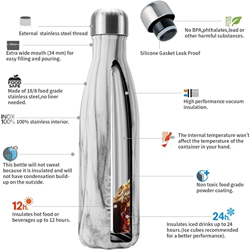 Image of BJPKPK Insulated Water Bottles 17oz Stainless Steel Sports Water Bottles Keep Cold for 24 Hours and Hot for 12 Hours,BPA Free,White Birch