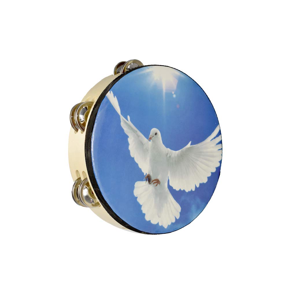 ENNBOM Tambourine Hand Bell Double Row Jingles Music Persuccion Church (8 Inch, Dove)