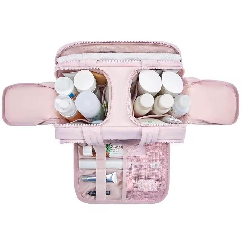 Image of Travel Toiletry Bag, Lightweight Large Wide-Open Travel Bag for Women, Puffy Cosmetic Makeup Bag Organizer, Pink