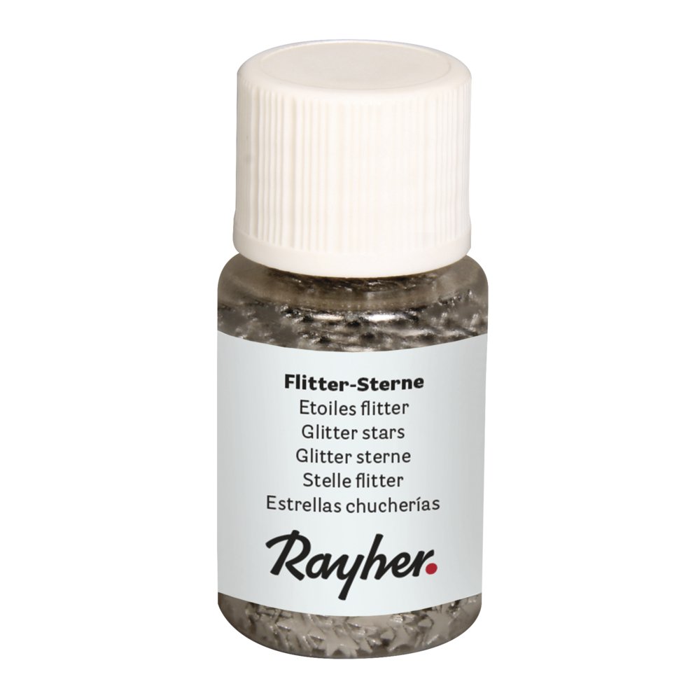 RAYHER 39377606 Glitter Stars 3 mm Ã ¸ Pet Small Bottle 10 ml, Silver