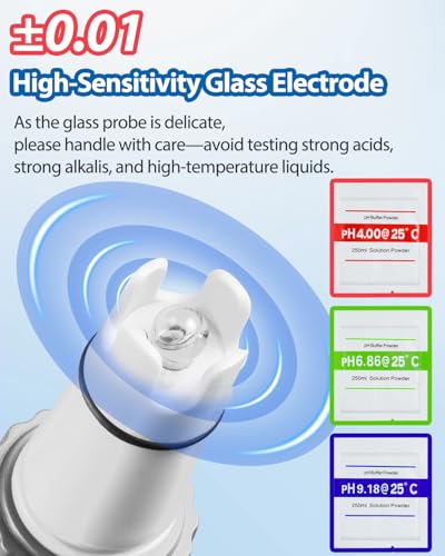 PH Messgerät, Dr.meter PH Messgerät Wasser 0.01Hochpräziser PH Wert Messgerät mit Alarm-LCD-Display und Automatische Temperatur Kompensation für Wasser, Aquarium, Teich, Pool mit Kalibrierpulver