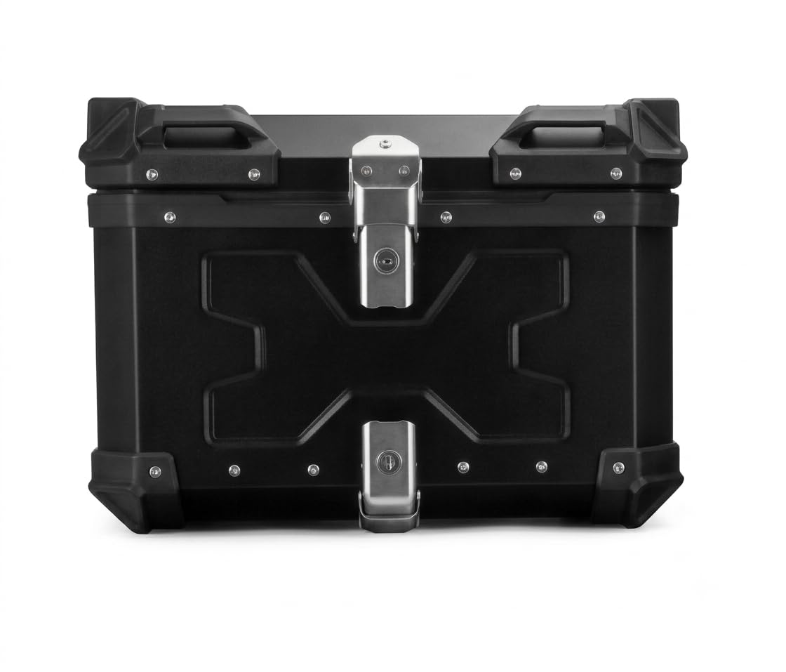 Bike 55L Aluminium Motorcycle Top Box | X-Type Touring Storage Case with Universal Mount Plate Lockable Rear Luggage Carrier Top Case Black Himalayan-image-15