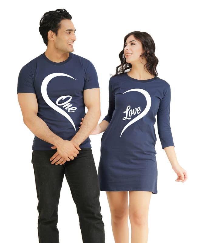 COUPLESTUFF.INCouple Men's & Women's Cotton Printed Regular Fit Dress & T-Shirts (Pack of 2)