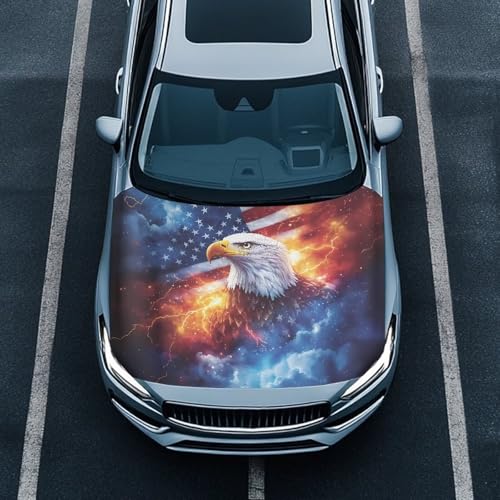Image of Eagle Car Front Hood Protective Cover Dustproof UV Fade Resistant Hood Wrap Blanket Easy to Install American Flag Patriotic Car Accessories for Auto Trucks SUV