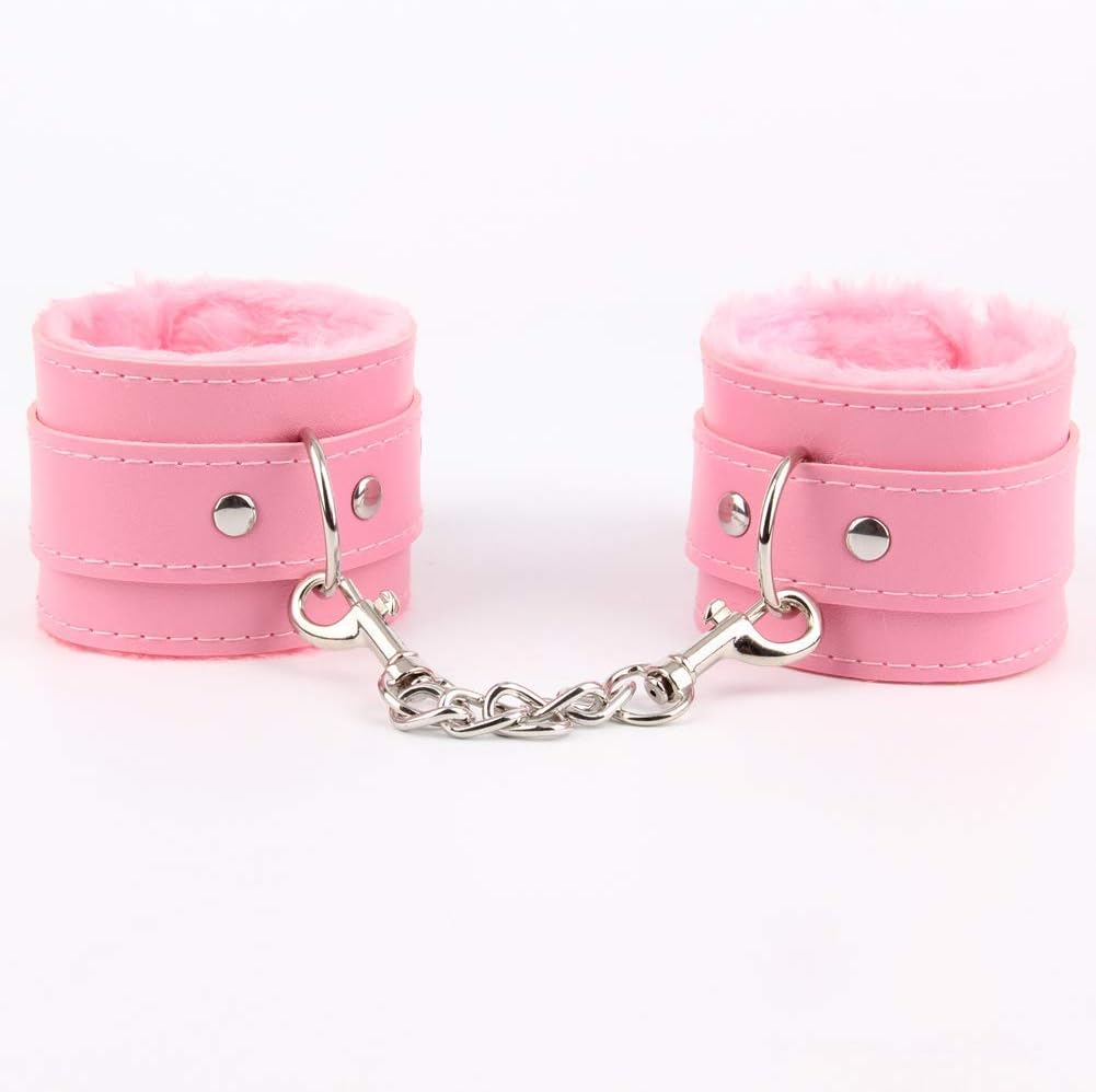 DGD Durable Leather Soft Fur Handcuff (Pink)
