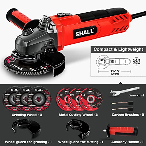 Shall 7.5Amp 4-1/2 Inch 12000 Rpm Angle Grinder With 2 Guards, 3 Cutting Wheels, 3 Discs, Non-Slip Handle And Carbon Brush For Metal And Wood thumb #5