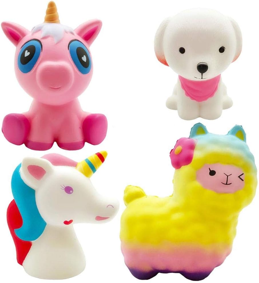 Jumbo Squishies Horse, Rainbow Sheep, Cute Dog, Pink Unicorn Set Slow Rising Cream Scented Squishy Animal Toys for Kids Stress Relief,Decorative Props Large (4 Pack)