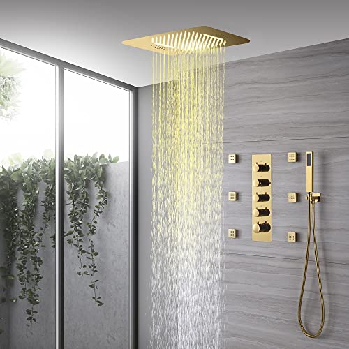 Sistema de ducha LED Cascada Luxury 15”x23” con altavoces Bluetooth integrados, 4 funciones (Lluvia, Cascada, Jets corporales y ducha de mano) (Negro mate) miniatura 2