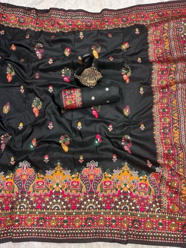 Image of SWORNOF Women's kanjivaram banarasi silk saree for Patola festival Wedding silk with rich pallu Design sarees for women with blouse piece