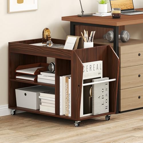 LDAILY Rolling End Table, 3-Tier Mobile Side Table with 4