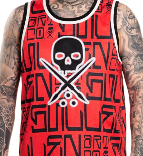 Sullen Men's Meas Tattoo Lifestyle Graphic Art Sleeveless Breathable Arm Ribbed Jersey Tank Red2